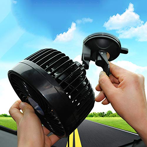 QIFUN 12V 6 inch Car Cooling Fan, 360 Degree Adjustable Vehicle Fan, Powerful Ventilation Electric Fans with Suction Cup & Cigarette Lighter Plug for Car Truck Van SUV RV Boat