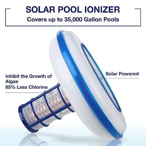 Generisch Jonizator basenowy, pływający oczyszczacz i środek czyszczący, redukcja chloru, pojemność 1000 litrów, zasilany energią słoneczną, kompatybilny ze słodką i słoną wodą, akcesoria ogrodowe i