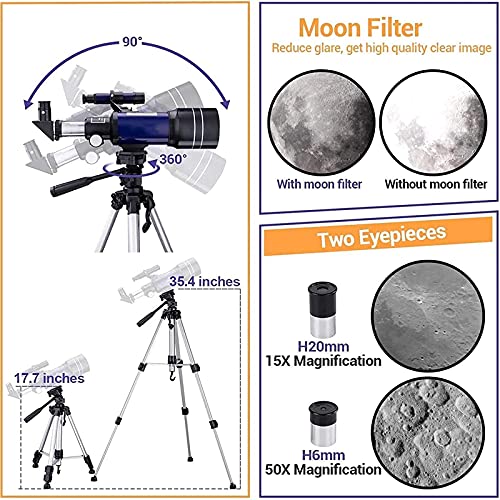 Telescopio astronómico refractor de 70 mm con trípode y accesorios miniatura 3