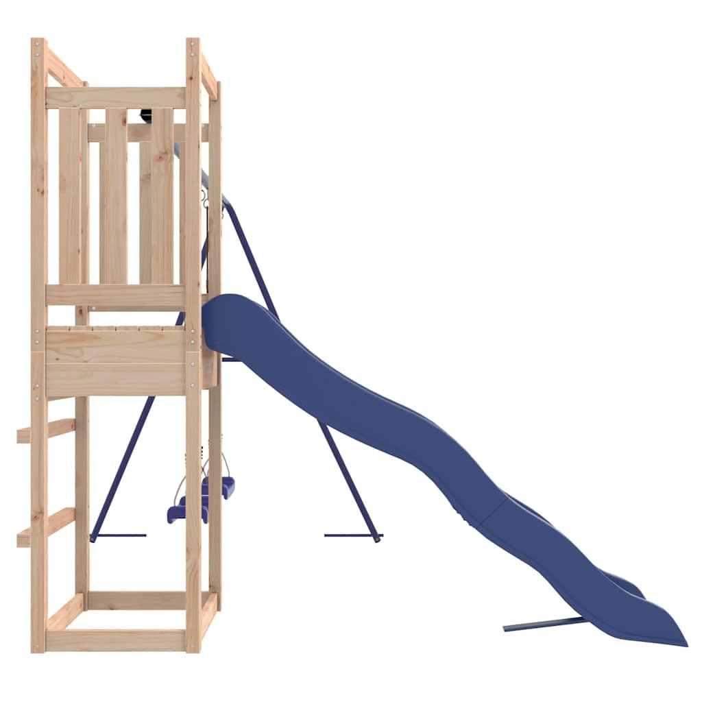 Spielturm Massivholz Kiefer mit Doppelschaukel, Wellenrutsche und Sandkasten, Klettergerüst für Kinder, Outdoor Spielhaus für Garten, robustes Holz, wetterfest, Spielplatzspaß draußen