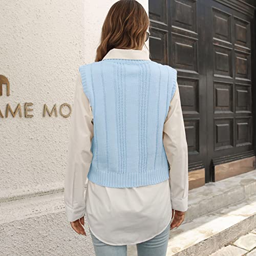 Women's Stripe Sweater Vest Classic V Neck Cable Knit Vest Sleeveless Pullover Ribbed Tank Tops4
