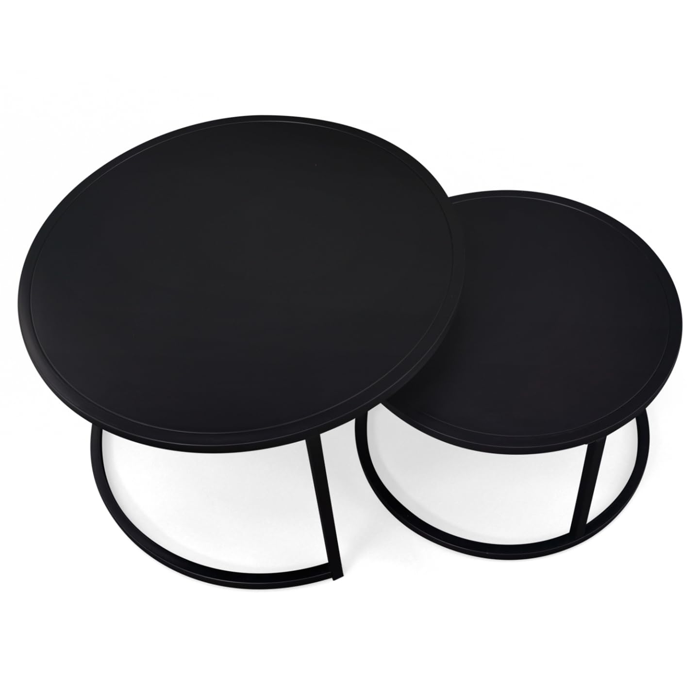 IDMarket Davis – Juego de 2 mesas bajas anidadas redondas 54/70 de metal negro mate diseño industrial