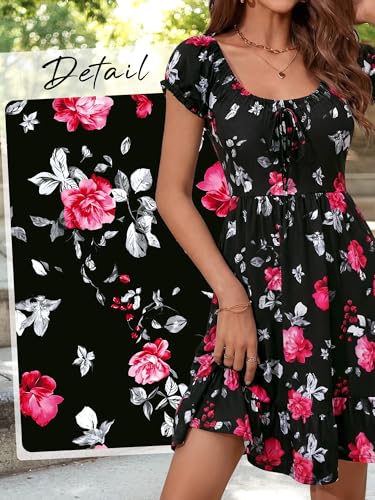 Image of HUHOT Teen Petite Women Floral Short Summer Mini Dresses with Pockets Cute Milkmaid Sundress 2026