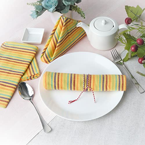 Image of FINGERCRAFT Table Napkins 100% Cotton Yarn Dyed Thick Fabric Cloth Napkins High GSM Napkins 20in x 20in Washable and Reusable for Kitchen Hotels Wedding (Yellow Multi Stripe, Set of 6)
