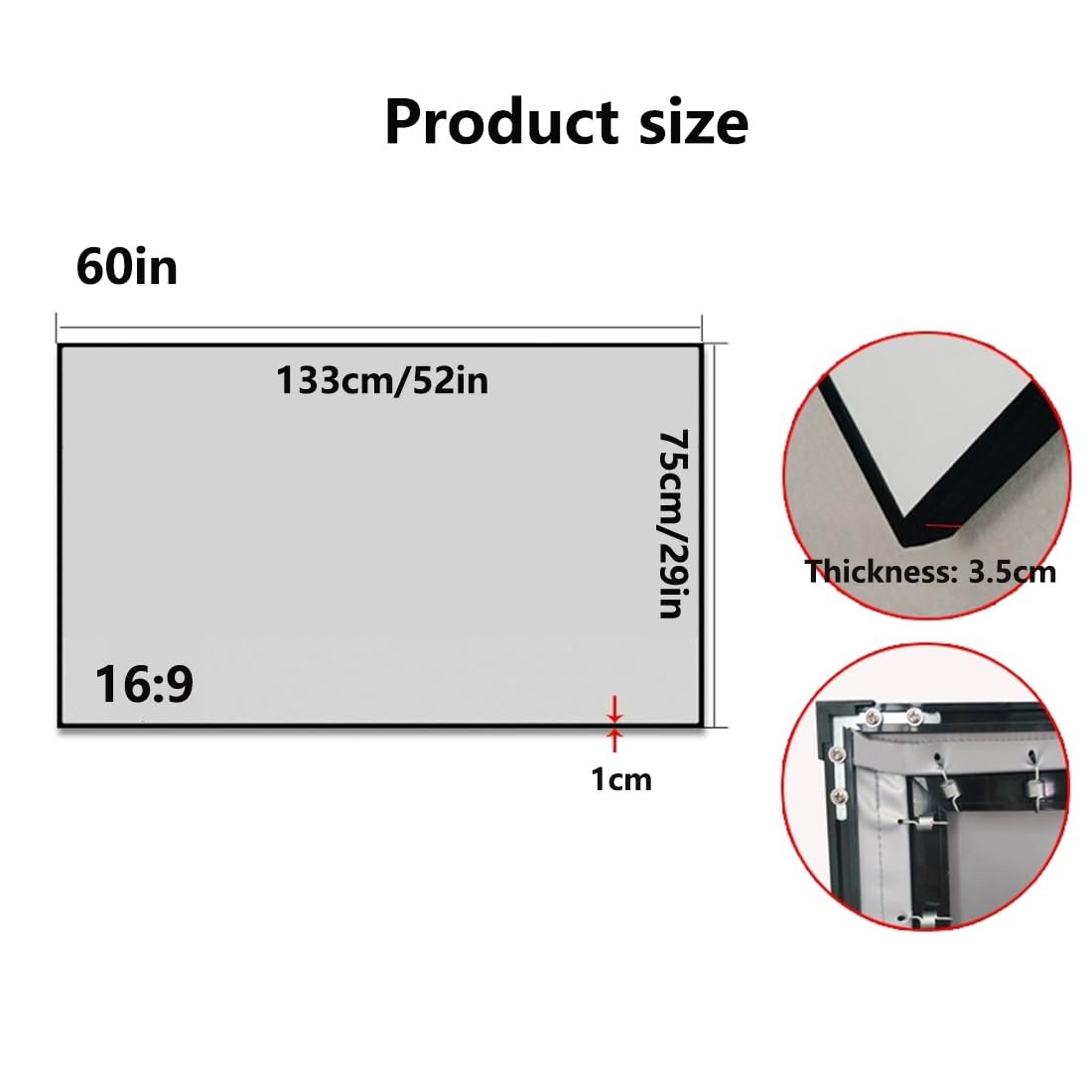 16:9 Rahmenleinwand Graues 80/90/100 Zoll, 4K/8K/3D Wandmontierte Projektionsleinwand mit Rahmen, Heimkino Beamerleinwand Kontrastreiche(60in 16:9)
