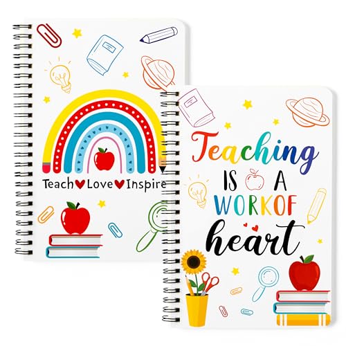 Xqumoi 2 Pack A5 Teacher Spiral Notebooks, Teaching is A Work of Heart Ruled Hardbound Journal...