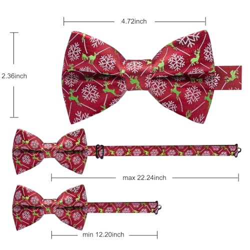 Image of YourTies Christmas Bow Ties for Men Silk Red Pre-tied Adjustable Xmas Bowties Woven Party Holiday Festival New Year