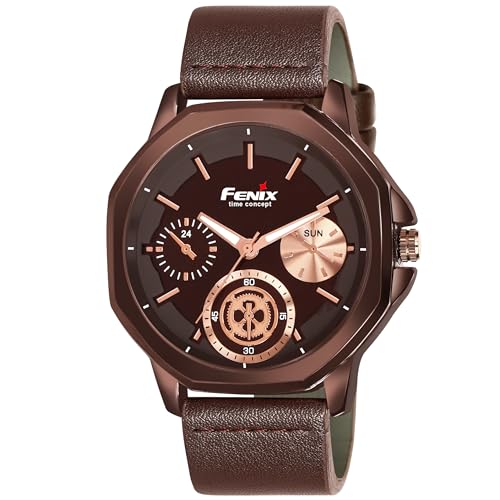 Image of FENIX Time Concept Men's Brown Chronograph Analogue Watch with Leather Strap (Brown)