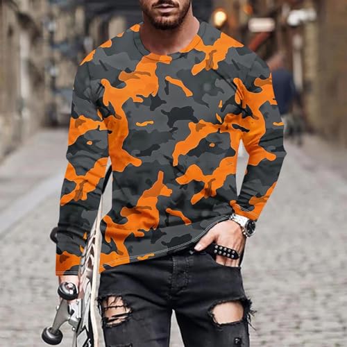 Long Sleeve Shirts for Men Camouflage Print Casual Stylish Workout Crewneck Cotton Sweatshirts Loose Fit Pullover Tees2