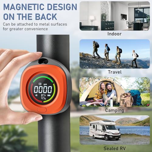 Portable Carbon Monoxide Detectors for Travel 3-in-1 Square Carbon Monoxide Monitor with 43 Detection Holes, RV CO Detector Alarm Temp/Humidity Sensor for Home, Camping & Travel Tent Car - Thumbnail 7
