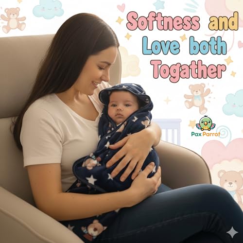 Image of Ultra-Soft Baby Hooded Blanket | Newborn Baby Wrapping | Coral Fleece Material Hypoallergenic | Towel Cum Blanket with Teddy Design (0-3Years)|