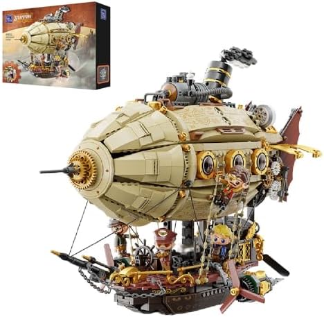 PANTASY Steampunk Airship Model Kit for Adults, Dual-Layer Zeppelin with Gear-Driven Mechanical System, DIY Building Blocks Set, Retro Sci-Fi Construction Toy for Collectors & Display