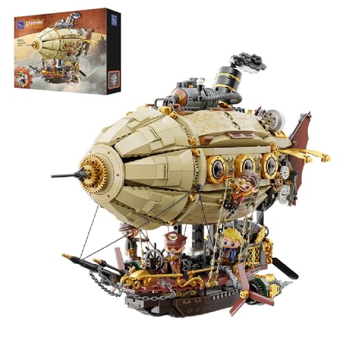 PANTASY Steampunk Airship Model Kit for Adults, Dual-Layer Zeppelin with Gear-Driven Mechanical System, DIY Building Blocks Set, Retro Sci-Fi Construction Toy for Collectors & Display