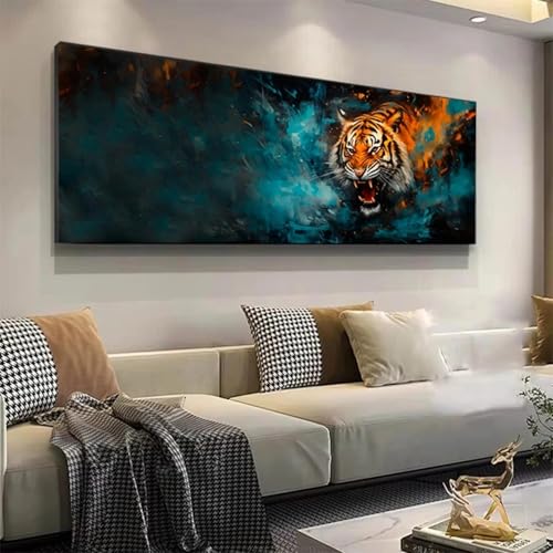 Tableau tigre bronze 40x120cm art abstrait pour décoration salon