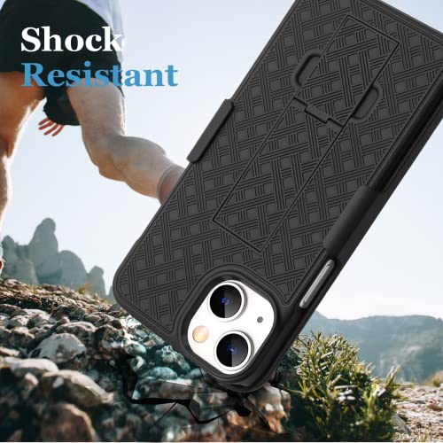 Fingic-iPhone-14-Plus-5G-Case-iPhone-14-Plus-Belt-Clip-Holster-Case-Slim-Combo-Shell-with-Kickstand-Swivel-Belt-Clip-Holster-Rugged-Protective-Cover-for-Men-for-iPhone-14-Plus-5G-67-inch-Black