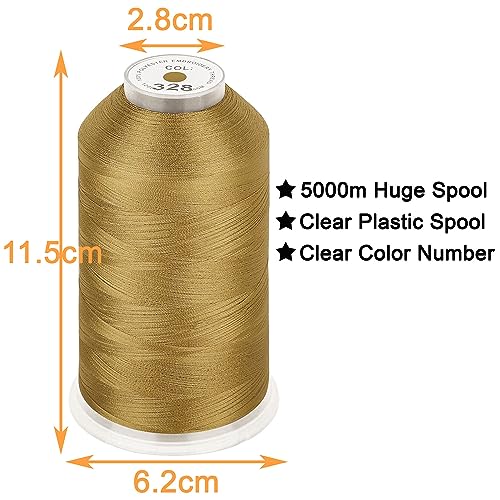 Image of New brothread - Single Huge Spool 5000M Each Polyester Embroidery Machine Thread 40WT for Commercial and Domestic Machines - Brass