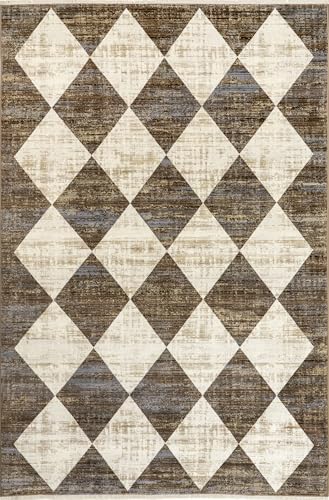 Image of Nuloom Fringed Performance Meline Beige /Blue /Ivory, 8' x 10'2 inch, Checkered, Soft and Cozy, High Traffic, Stain Resistant, Easy Clean, Durable Area Rug for Bedroom, Living Room, Dining, Den, Foyer