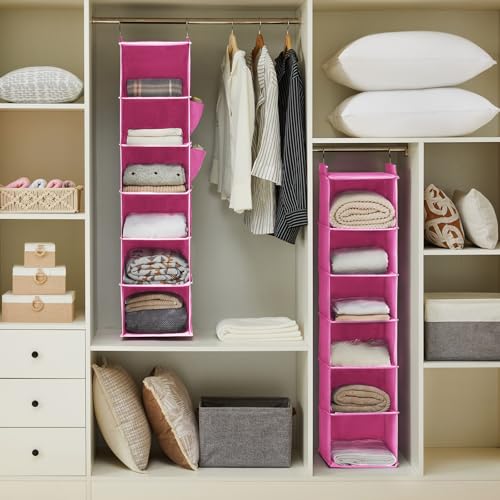 Image of YOUDENOVA Hanging Closet Organizer and Storage, 6-Shelf, Light Pink