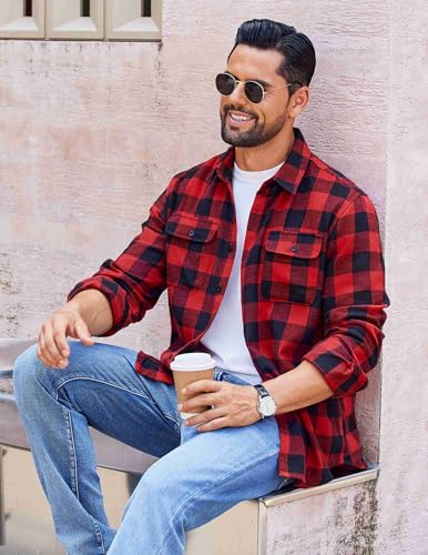 COOFANDY Mens Flannel Shirts Long Sleeve Plaid Button Down Shirt Cotton Casual Work Shirts with Pockets2