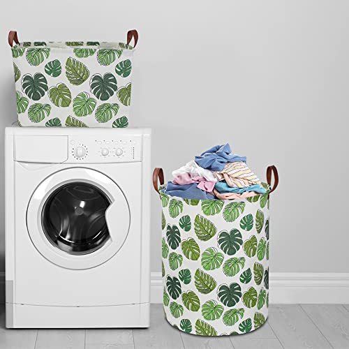 Ntaohamper Rectangular Green Storage Basket,Collapsible Kids Toys Bin,Waterproof Safari Nursery Box With Handles For Bedroom,Jungle Theme Baby Gifts Basket,Momstera Decor(Leaf) #TOP3