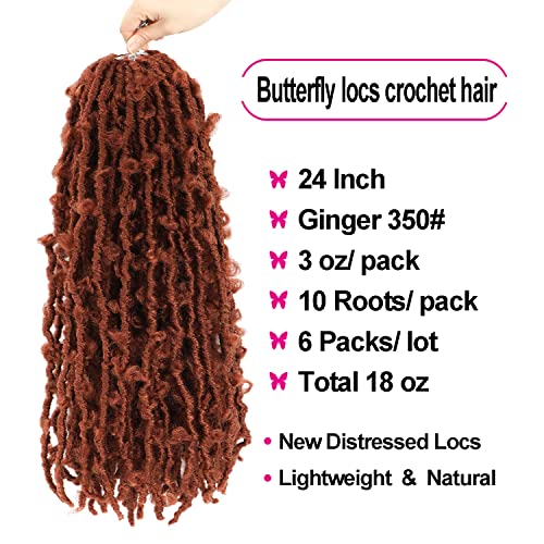 Forevery Butterfly Locs Crochet Hair 24 Inch Distressed Locs Crochet Hair 6 Packs Pre Looped Crochet Butterfly Locs Hair Light-Weight Butterfly Faux Locs Crochet Hair For Black Women (24 Inch, 350#) #TOP1