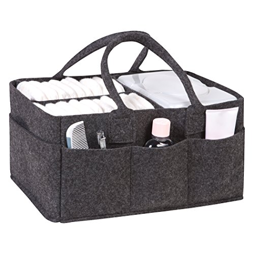 Sammy & Lou Collapsible Charcoal Gray Felt Storage Caddy, Divided Design To Keep Diapers, Wipes And Changing Items Organized, Two Handles, 12 in x 6 in x 8 in