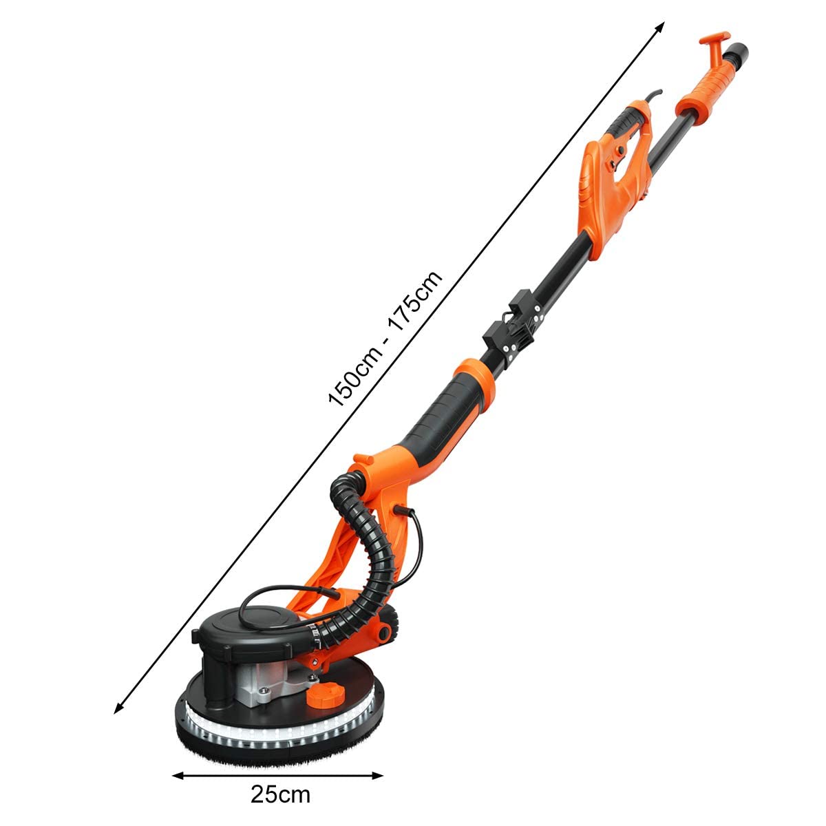 COSTWAY Lijadora de Techo Electrica de Pared, Lijadora Profesional Ø225mm/800-1750 RPM/ 750W /12 Discos de Lijado y LED, Naranja + Negro