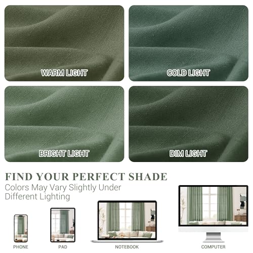 Image of Joywell Extra Long Linen Curtains 108 Inches for Living Room Olive Green