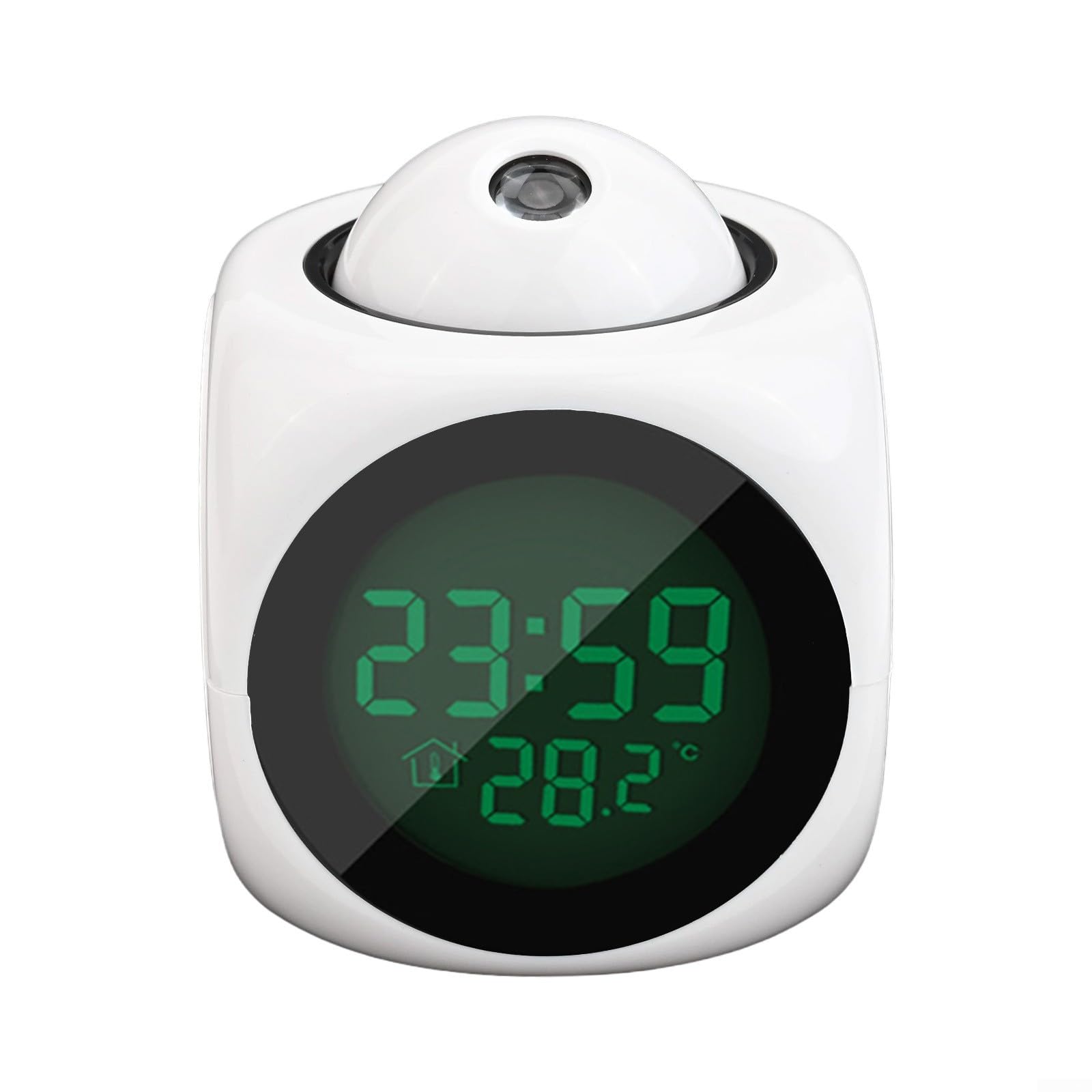 Reloj despertador proyector LED, pantalla digital multifuncional de temperatura, proyector de voz para dormitorio, techo, cocina, escritorio, estante, pared (blanco)