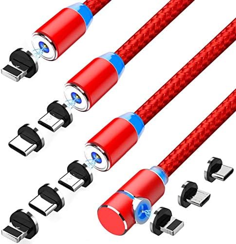 Crozziz Magnetic Charging Cable(4 Pack,1ft/3ft/6ft/6ft)3 in 1 Cable,Compatible with Mirco USB, Type C Smartphone and iProduct Device(Red)