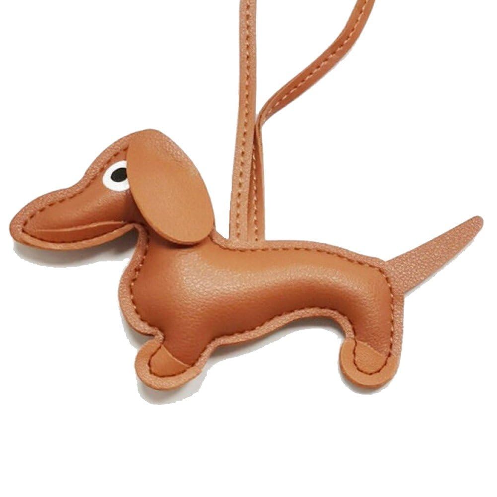 Sslvya Leather Dachshund Bag Charm Keychain Pendant, Dog Shaped Keyring Puppy Purse Charm Gifts for Women Men