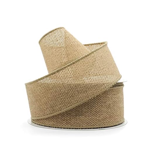 CT CRAFT LLC Burlap Fabric Wired Ribbon 2.5" x 20 Yards Natural Color for Christmas Home Wedding Decor Gift Wrapping Tree Topper Bow Wreath Bouquet DIY Crafts