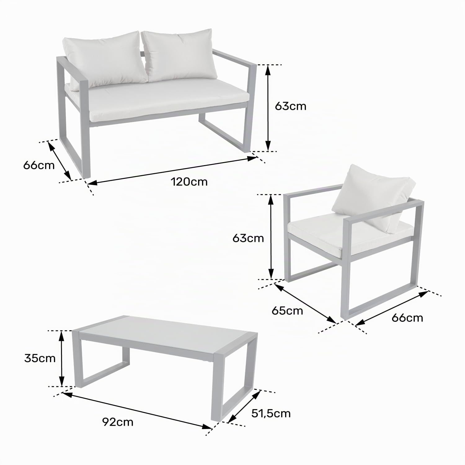 Happy Garden Salon de Jardin Ibiza en Tissu Bleu 4 Places - Aluminium Blanc