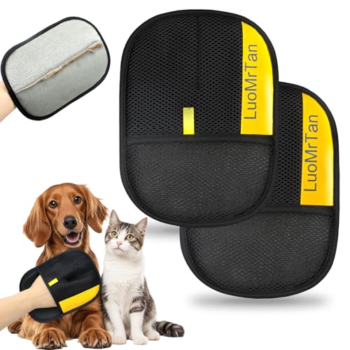 LUOMRTAN 2 Pack Pet Hair Removal Gloves, Reusable Electrostatic Pet Hair Remover, Newly Upgraded Efficient Lint Remover Tool for Dog & Cat Hairfor Couch, Furniture, Car Seat, Carpet, Clothing