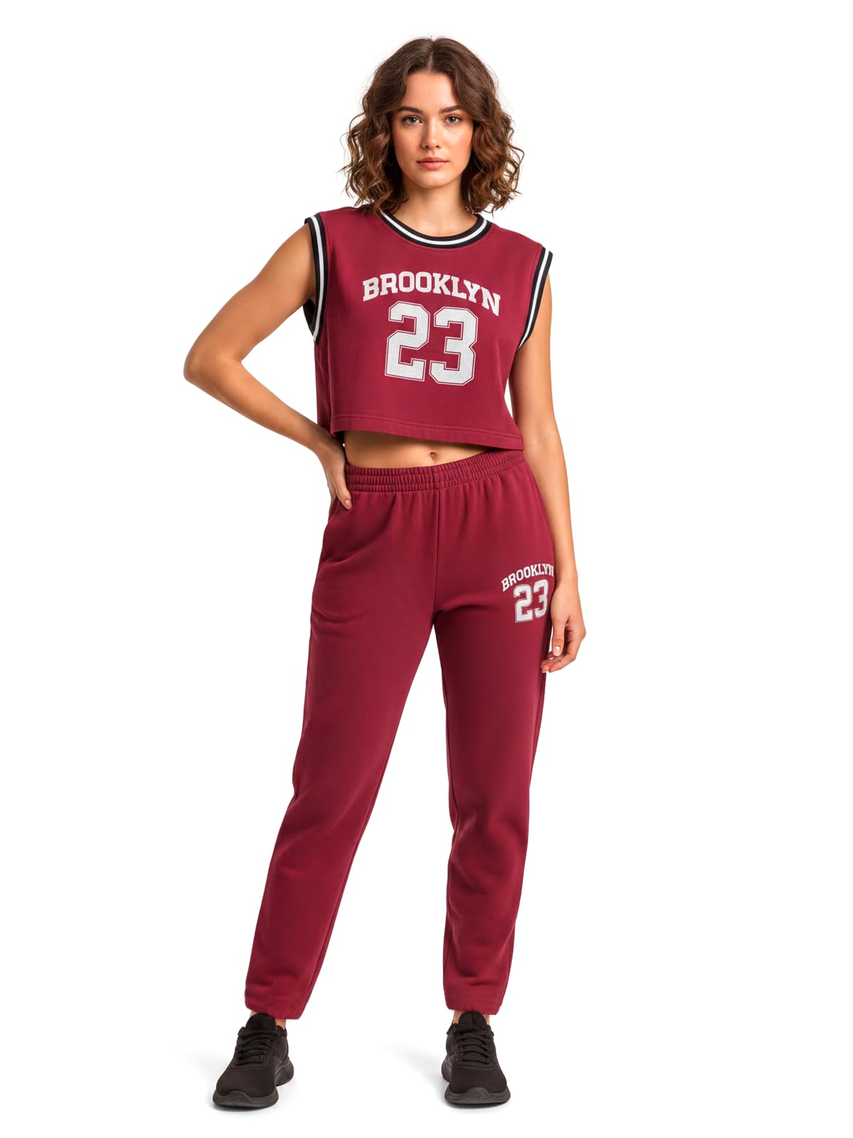 hellcat Coord Set for Women| Varsity Printed crop Tshirt and Trackpant | Sleeveless Cord Set with Trackpant-picture-11