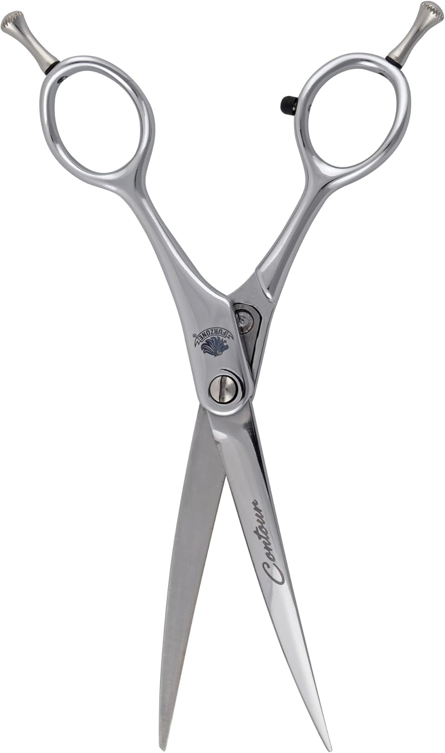 Furzone 6.25” Contour Curved Shear Pet Dog Grooming Scissors, Patent Grip Design, Easy Adjust, Japanese 440C Tempered Steel, Lightweight, Professional Dog Scissors For Dog Grooming