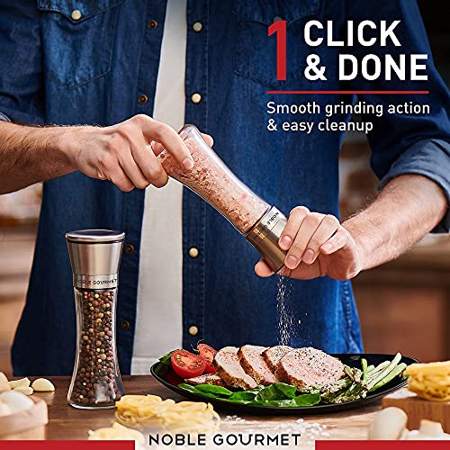 Salt & Pepper Grinder Set Of 2 - Refillable Mills & Shakers - For Pink Himalayan & Sea Salt, Black Peppercorn, Spices - Stainless Steel, Large Glass - Adjustable Ceramic Coarse - Premium Gift Box Pack #TOP4