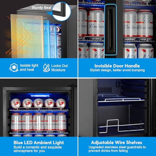 FoMup Beverage Refrigerator 17 inch Wide - 126 Can Beverage Cooler with Glass Door | Counter-Top/Freestanding Mini Beverage Beer Fridge | Temperature Memory | Invisible Door | Perfect for Soda, Beer on Fridge.com