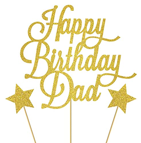 Image of Happy Birthday DAD Cake Topper for Father's Birthday, Best Dad Ever Cake Party Decorations Gold Glitter, Best dad Ever Cake Topper, Father Birthday Cake Toppers