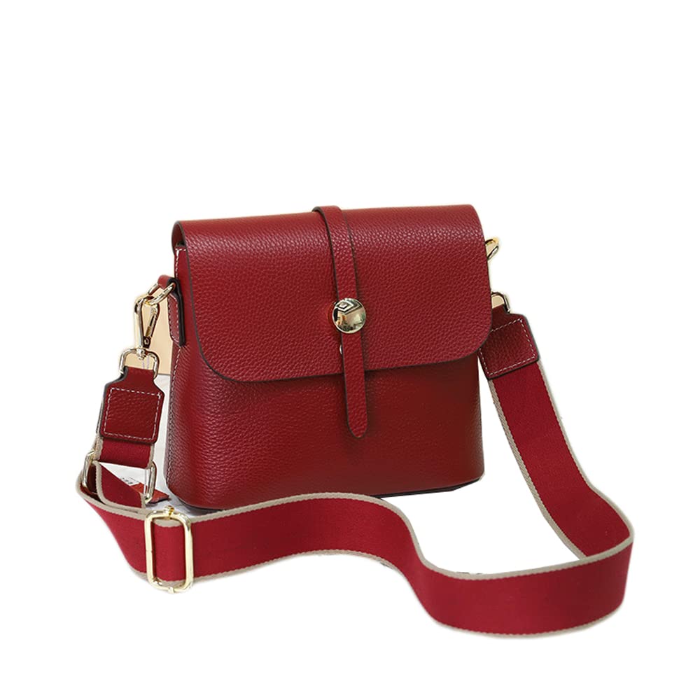 Prawdziwa skóra torby wiaderkowe damskie torebki na ramię retro torebki na co dzień torebka do pracy torby crossbody, Czerwony, Medium