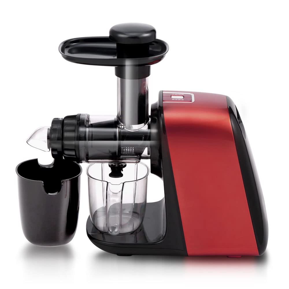 ERoomQ Horizontal Single Auger Slow Masticating Juicer Extractor Compact Cold Press Juicer Machine for High Nutrient Fruit and Veggies Juice High Yield Anti-Oxidation Quiet