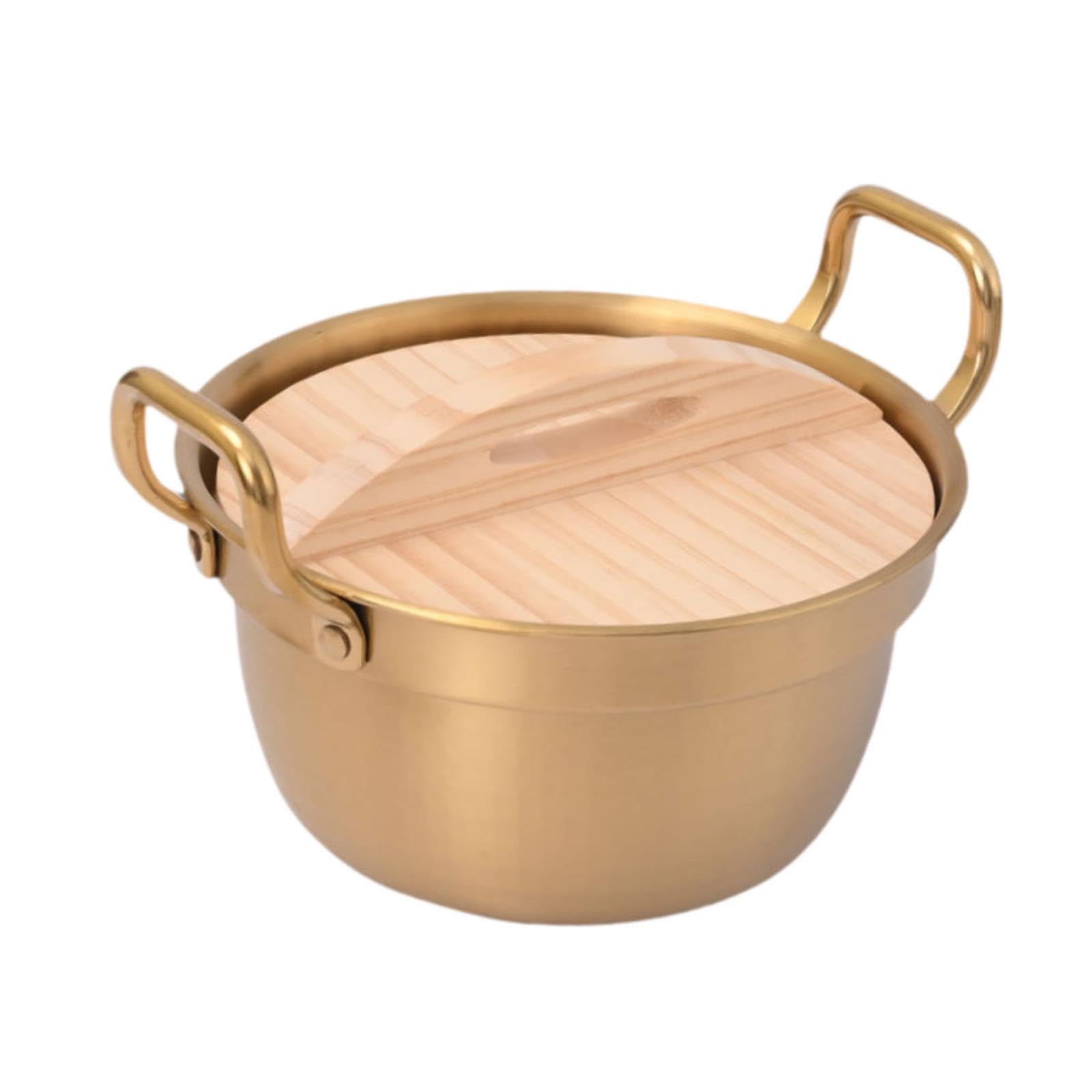 Casserole à nouilles en acier inoxydable or avec couvercle en bois