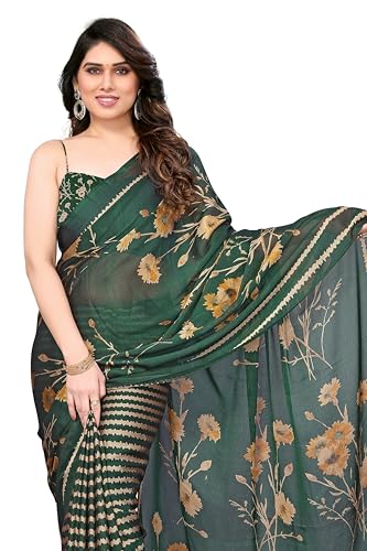 Image of MIRCHI FASHION Women Sari Georgette Plain | Breathable Lightweight Solid Color Saree for Office and Regular Wear with Blouse Piece