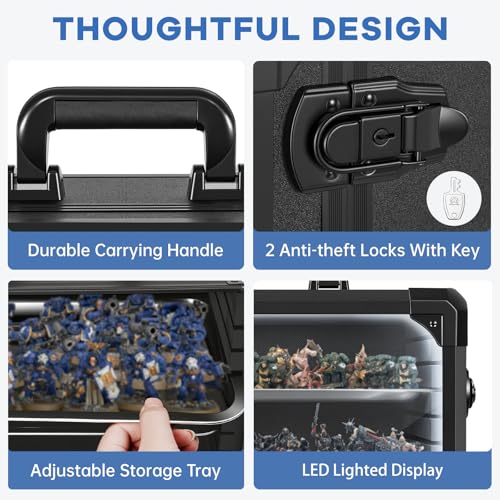 Image of WELIDAY Miniatures Storage Case Miniatures Transport Case Aluminum Alloy Frame with Lock and LED Light (Large Size)