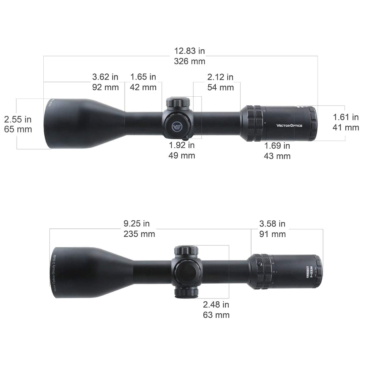 Vector Optics SCOM-09 Grizzly 3-12x56SFP - Cannocchiale per sport, airsoft e caccia, fucile ad aria compressa, mirino mirino per fucile, scopa rifle scope, ampia gamma di accessori