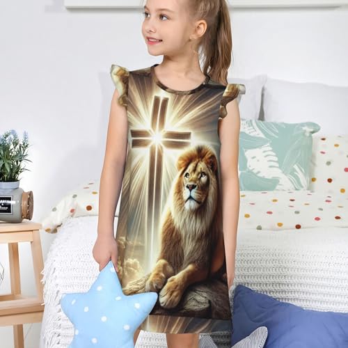 Augenstern Flutter Sleeve Nightgown Pajama Gown Jesus-Lion-Cross Easy Pull-On Sleepwear Nightdress4