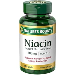 Nature’s Bounty Niacin 500mg Flush Free, Cellular Energy Support, Supports Nervous System Health, 120 Capsules