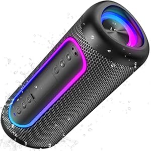 UOHHBOE Bluetooth Lautsprecher 30W Dual-Lautsprecher Kräftiger Bass Bluetooth 5.4 IPX5 Wasserdicht 30 Stunden Akkulaufzeit TWS USB-C RGB-Lichter mit Mikrofon Anrufe Party Zuhause