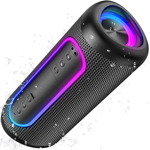 UOHHBOE Bluetooth Lautsprecher Dual-Lautsprecher Kräftiger Bass Bluetooth 5.3 IPX5 Wasserdicht 26 Stunden Akkulaufzeit TWS USB-C RGB-Lichter mit Mikrofon für Anrufe für Strand Camping Party Zuhause