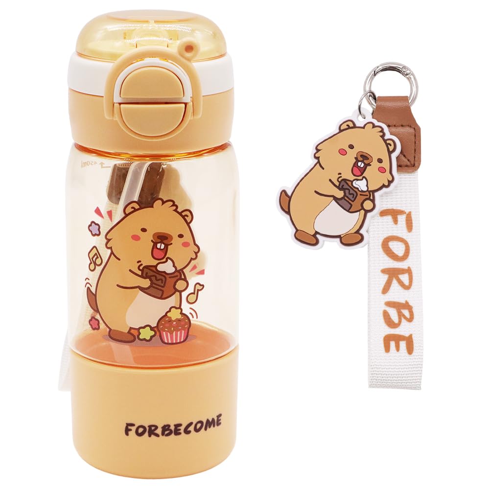 FCXVXCL Capybara Water Bottle, Cute Water Bottles with Adjustable Strap for Boys Girls Outdoor Sports, Tritan BPA Free, LeakProof 450ML